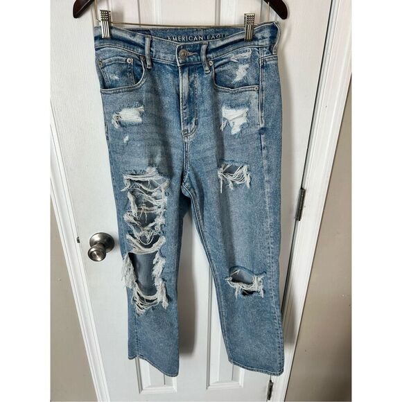 American Eagle Outfitters Denim - American eagle high waisted stretchy ripped jeans size 4  blue jeans wide leg